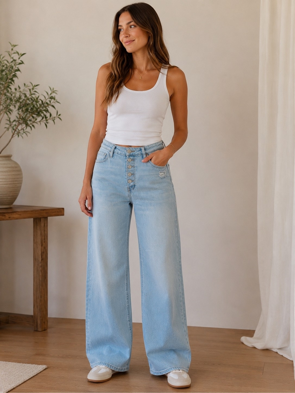 VERVET BY FLYING MONKEY Light Blue High-Rise Wide Leg Jeans